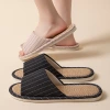 Retro linen slippers, women's spring and autumn indoor anti-slip soft-soled silent slippers, men's outdoor striped cotton and linen floor slippers details Picture